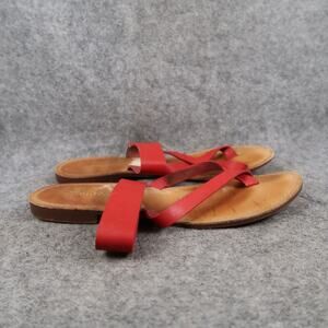 White Mt Shoes Womens 8 Sandals Slip On Casual Toe Ring Flat Red Boho Summer